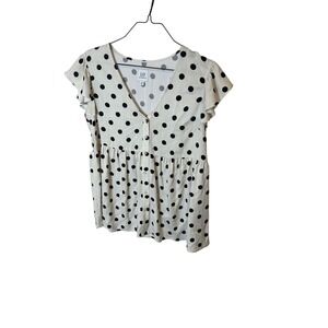 GAP Maternity Polka Dot Blouse Medium Cream Black Button Front Flutter Sleeve